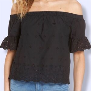 Madewell Black Off-Shoulder Eyelet Top